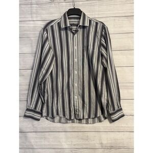 TailorByrd Classic Fit Stripe Button Up Shirt Black White Men's XL **